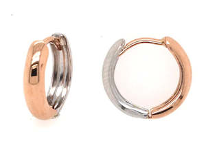 Rose Gold Earrings: 10ct Bi-Tone double sided huggie earrings.