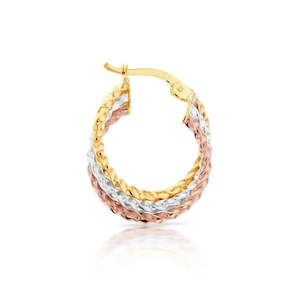 Rose Gold Earrings: 9ct Tr-Gold overlapping hoops