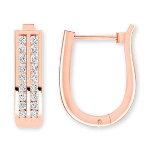 Rose Gold Earrings: 9ct Rose Gold Double Row Diamond Set Huggies