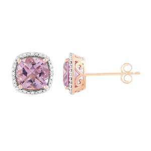 9ct Rose Gold Pink Amethsty & Diamond Studs