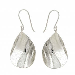 Silver Earrings: Sterling silver rhodium plated drop earrings with sparkle finish.