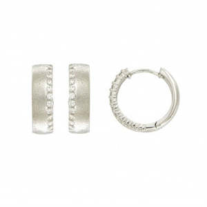 Sterling silver rhodium plated Huggie hoop earrings with ice matt finish and set&hellip;