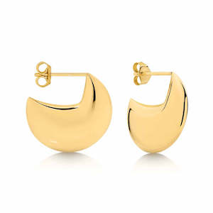 Yellow Gold Earrings: 9ct Yellow Gold Half Moon Puff Studs