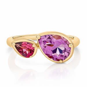 Pear Amethyst & Pear Rhodolite Dress Ring