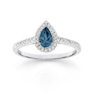 Engagement Rings: Diamond & London Blue Topaz Ring TDW=0.15ct