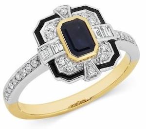 Engagement Rings: 9ct Sapphire & Diamond & Black Enamel Dress Ring