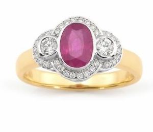 Engagement Rings: Ruby & Diamond Bezel/Bead Set Ring