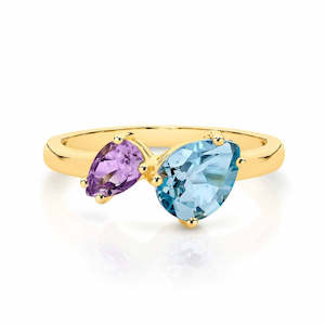 Gemstone Rings: Pear Shape Blue Topaz & Amethyst Ring