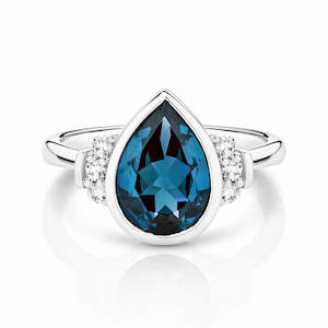 London Blue Topaz & Diamond Ring TDW=0.15ct
