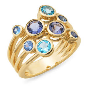 Gemstone Rings: Iolite, Saphire and Topaz all set in 9ct Yellow Gold Ring