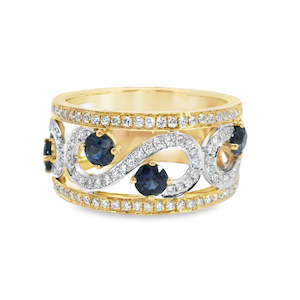 Elegant Sapphire and Diamond Wide Ring