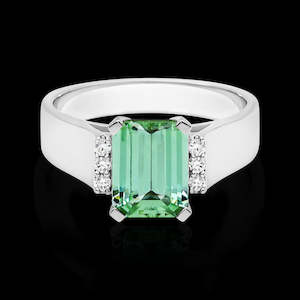 Gemstone Rings: Custom Made 2.04ct Natural Mint Tourmaline and Diamond ring in 18ct White Gold