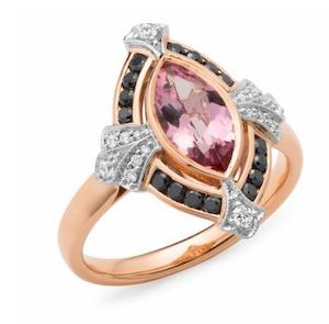 Rose Gold Rings: 9ct Rose & White Gold Pink Tourmaline & Diamond Dress Ring