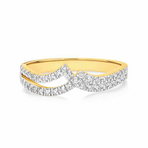 Yellow Gold Rings: Diamond Double V Band TDW=0.20ct