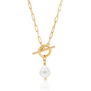 Synthetic Pearl Drop Fob Necklace 45cm
