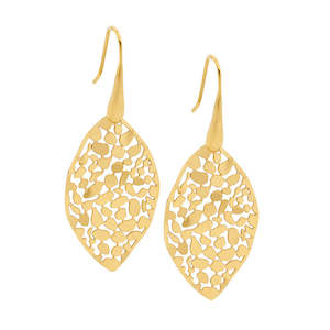Stainless Steel Yellow Gold Plated 35mm Leaf Drops on Hooks Diamond Cut.