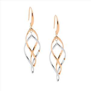 Stainless Steel Open Double Twist 2 tone with Rose Gold Plating on Hook