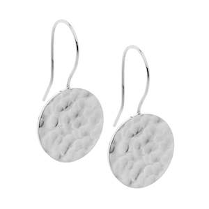 Fashion Earrings: Stainless Steel drop Hammered Effect Circles on Hooks