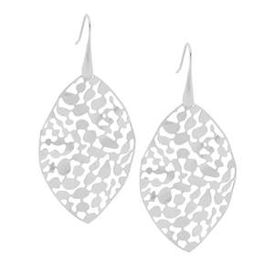 Fashion Earrings: Stainless Steel 50mm Leaf Drops on Hooks Diamond Cut.