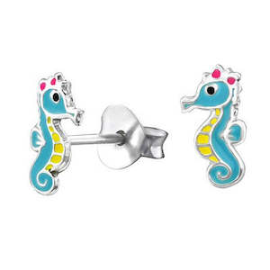 Fashion Earrings: Sterling Silver Enamel Seahorse Studs