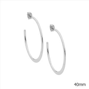 Fashion Earrings: Stainless Steel 40mm Flat Edge Hoop Stud