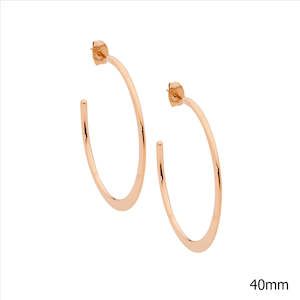 Stainless Steel Rose Gold Plated 40mm Flat Edge Hoop Stud