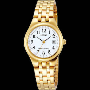Ladies lorus Gold plated with full figures, date and white dial