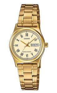 Womens Watches: Casio Ladies Gold Plated Roman Numerals Day Date