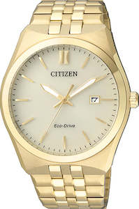 Citizen Mens Eco-Drive Watch with Stainless Steel Yellow Plate Case and Bracelet 100m