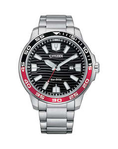 Citizen Eco Drive: Eco-drive dive look blk red bez blk dial bats date 100mtr