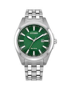 Citizen Eco Drive: Stainless steel Eco-Drive with a green dial & Batons