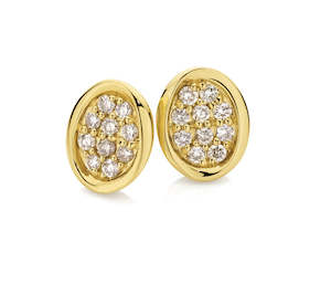 9ct Yellow Gold Argyle Diamond Set Oval Studs
