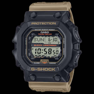 Digital G-Shock two-tone solar watch 200m with a black case and brown resin band
