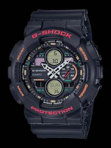 G Shock: G shockDuo W/time 200m black face resin band