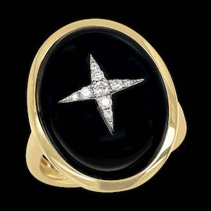 9ct Onyx Oval & Star Set Diamond =.10pts Ring