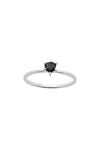 Silver Rings: KAREN WALKER CUPID'S HEART MINI RING SILVER ONYX