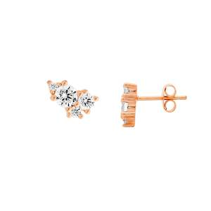 Sterling Silver Rose Gold IP Plated multi CZ set small studs