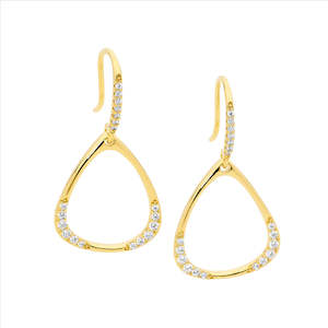 Sterling Silver & Yellow Gold Plated CZ Open Triangle Drop Earrings