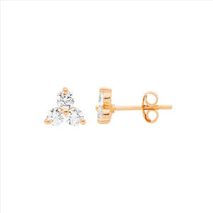 Sterling Silver Rose Gold Plated 3 x 3mm White CZ Claw Stud Earrings