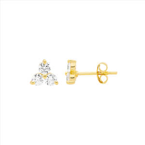 Plated Earrings: Sterling Silver Gold Plated 3 x 3mm White CZ Claw Stud Earrings