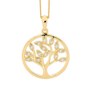 Sterling Silver Gold Plated Tree of Life Pendant CZ set on Chain