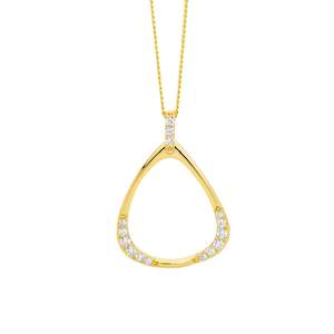 Sterling Silver & Yellow Gold Plated CZ Open Triangle Pendant with Chain