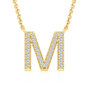 Diamond Necklaces: 9ct Yellow Gold Diamond set letter M on fixed chain.