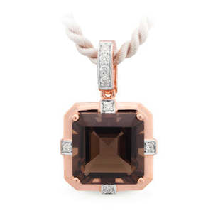 Necklaces And Pendants: Qctagonal Smokey Quartz & Diamond Pendant in Rose Gold