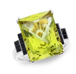 Rings: Large Baguette Lemon Quartz & Saph in 9ct Y/G
