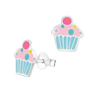 Silver Earrings: Sterling Silver Enamel Cupcake Studs