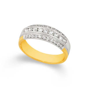 White Gold Rings: 3 Row Diamond Set Band TDW=0.50ct