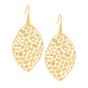 Stainless Steel Yellow Gold Plated 50mm Leaf Drops on Hooks Diamond Cut.