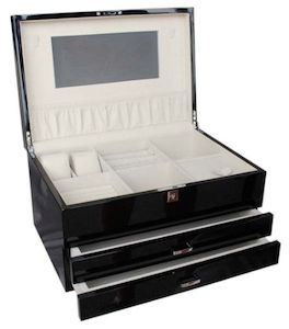 Giftware: Black XL Wooden Jewellery Box