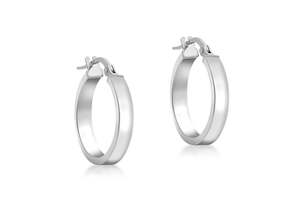 White Gold Earrings: 9ct White Gold Hollow Rectangular Hoop 15mm